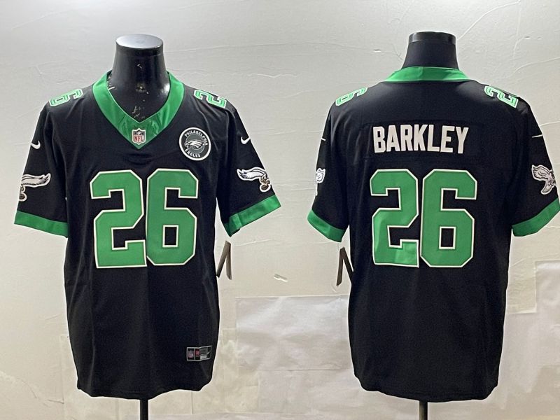 Men Philadelphia Eagles #26 Barkley Black three generations Throwback 2025 Nike Vapor Limited NFL Jersey style 4